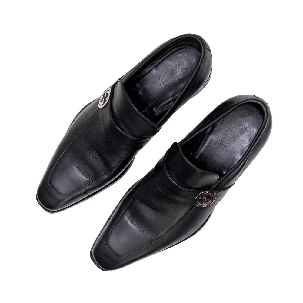 Gucci Broadwick Interlocking GG Logo Dress Loafers Black Men's UK 9.5 D US 10.5